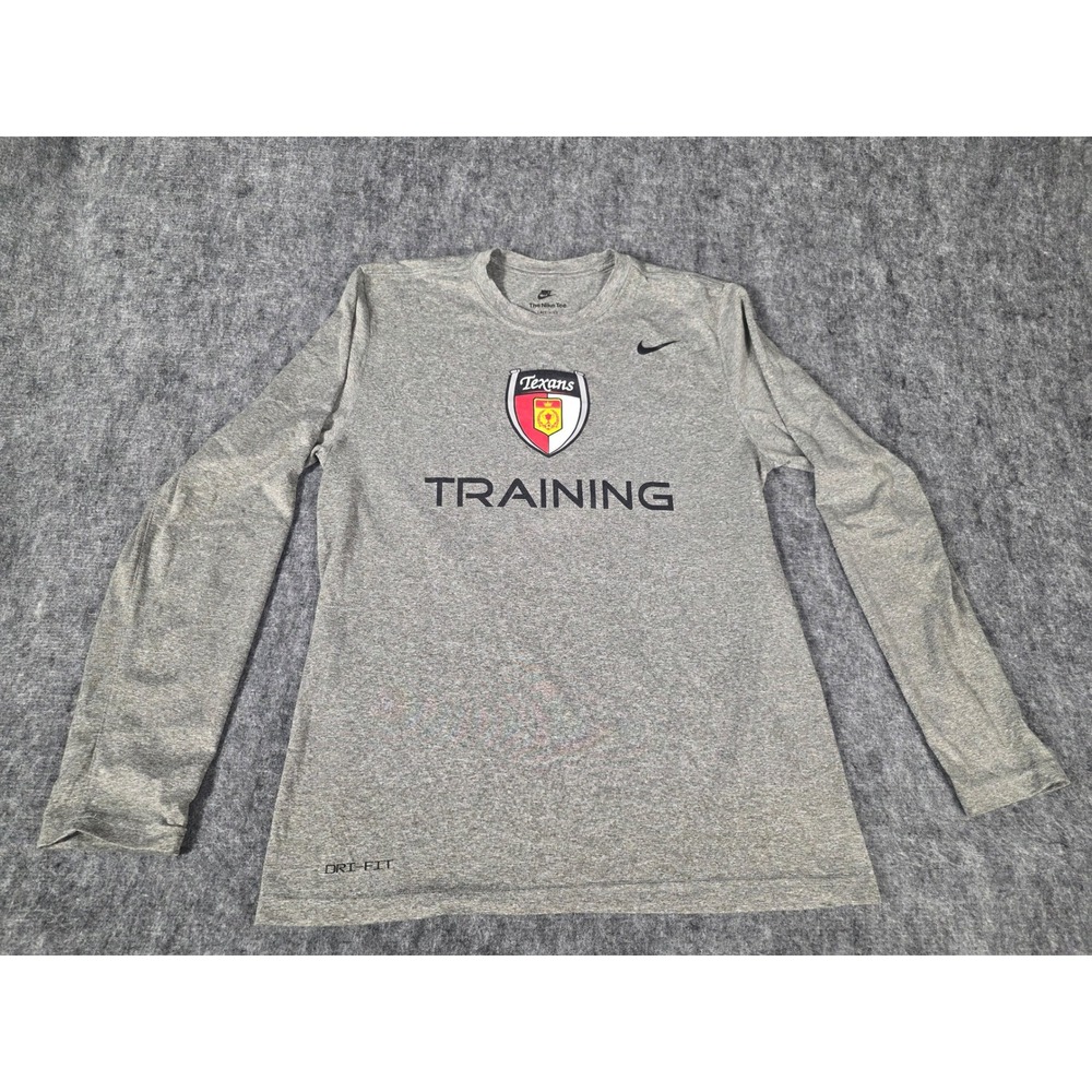 Nike Mens Medium Dri-FIT Long Sleeve Shirt Heather Grey Texans Soccer Training M